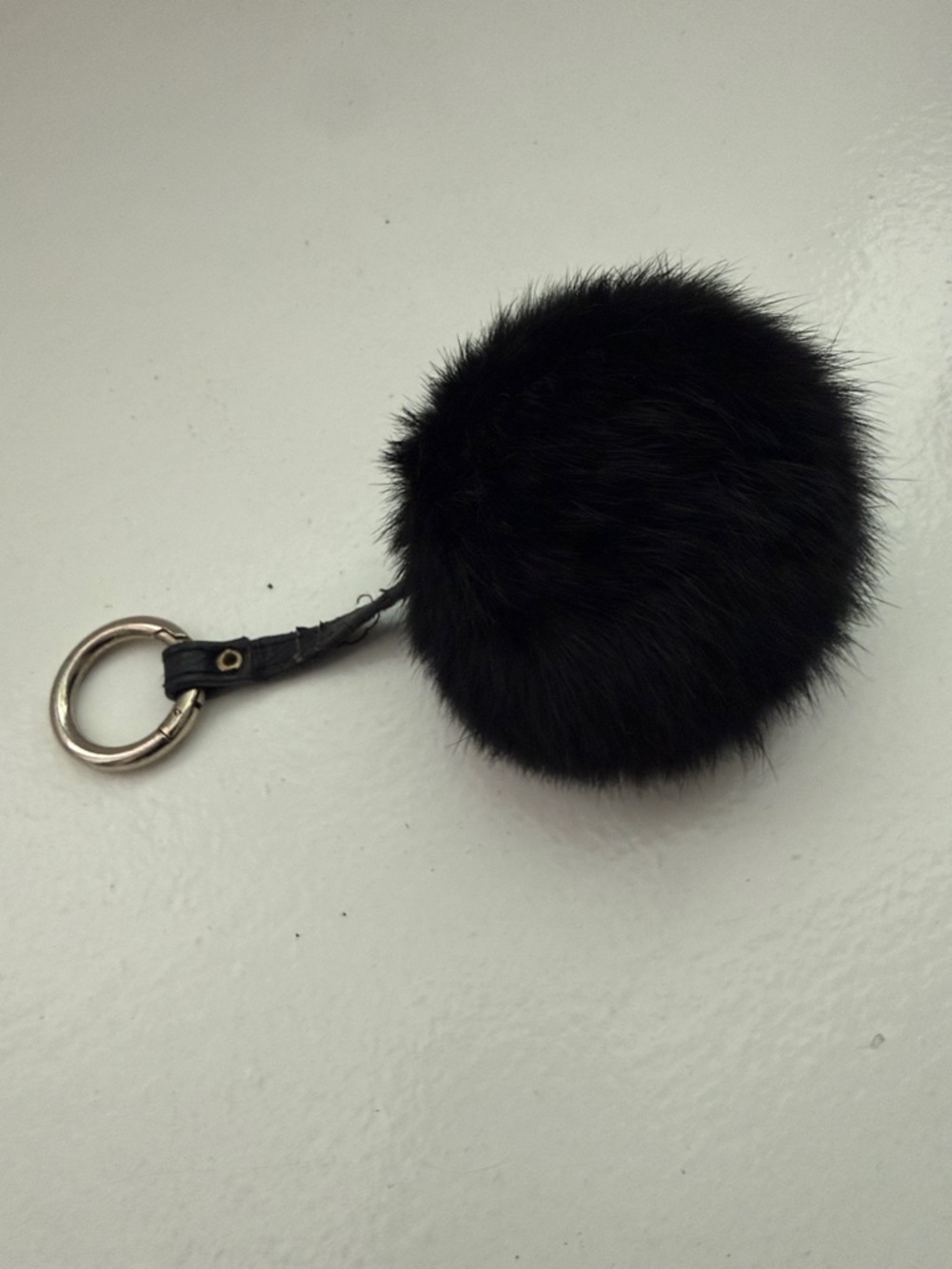 Black Faux Fur Pom Pom Key & Card Holder Charm